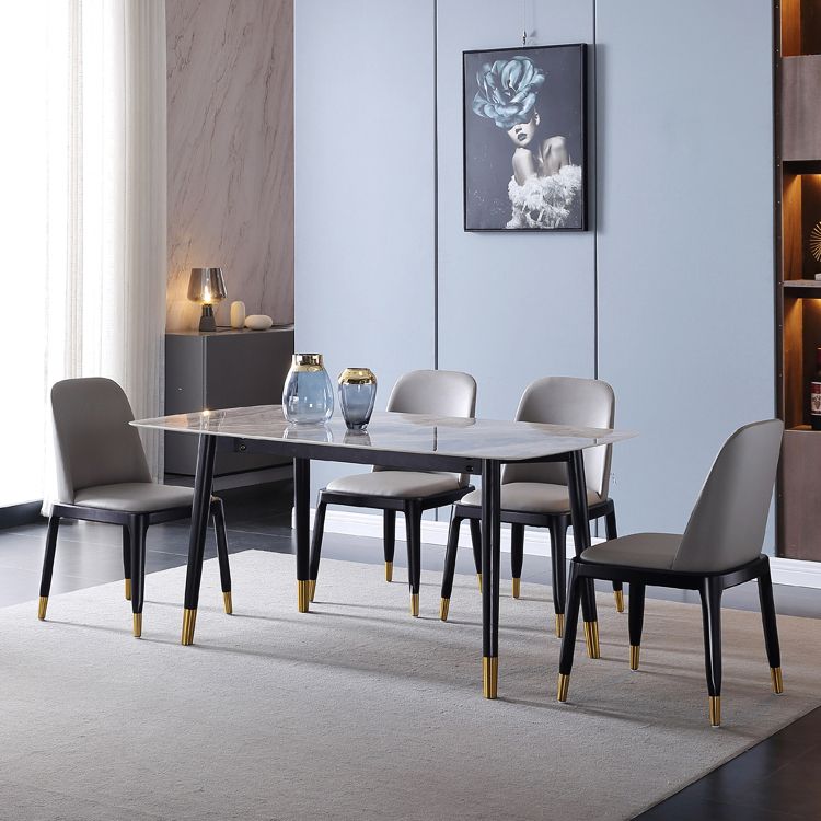 Rectangle 4 Legs Luxury Dining Table Grey Tone Fixed Table of Sintered Stone Clearhalo ' dining_table' 'Dining Tables & Seating' 'Dining Tables' 'furn' 'furn_dining_table' 'Furniture' 'furniture_dining_table' 'Kitchen & Dining Furniture' 'kitchen&dining_furn' 'kitchen' 'kitchen_dining_table' 1200x1200_7654d6bf-e71b-4111-a41e-977e00aee993
