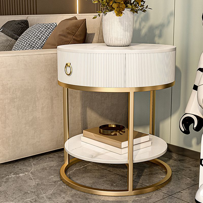 Round Slate Top End Table 22.83" Tall Iron Frame Side Table with Storage Clearhalo 'Coffee & Accent Tables' 'End & Side Tables' 'end_side_tables' 'furn' 'furn_end_side_tables' 'Furniture' 'Living Room Furniture' 1200x1200_76579092-845e-492c-84dc-eed026be6e8a