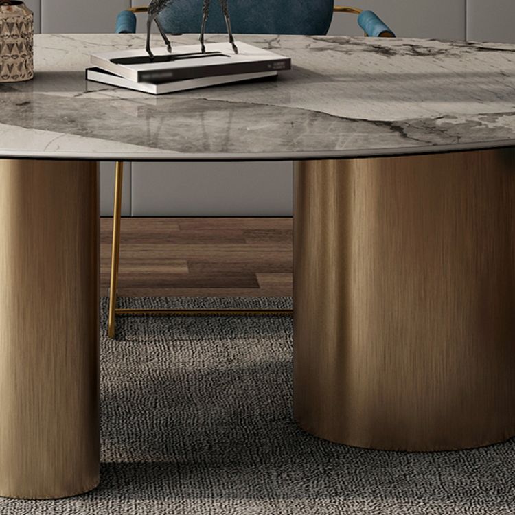 Traditional Luxury Oval Dining Room Table White Sintered Stone Table with 3 Gold Legs Clearhalo ' dining_table' 'Dining Tables & Seating' 'Dining Tables' 'furn' 'furn_dining_table' 'Furniture' 'furniture_dining_table' 'Kitchen & Dining Furniture' 'kitchen&dining_furn' 'kitchen' 'kitchen_dining_table' 1200x1200_765a497b-a5f1-4398-8980-a95b313e9f1a
