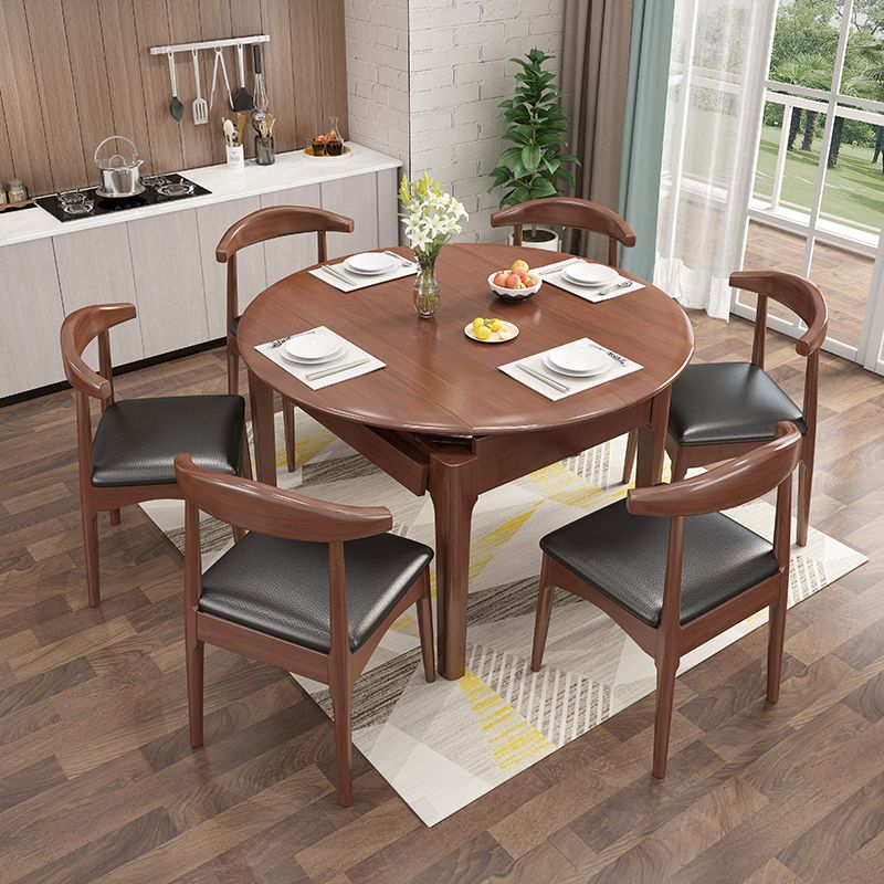 Modern Rubberwood Dinner Table Round Drop-Leaf Table with 4 Legs for Dining Room Clearhalo ' dining_table' 'Dining Tables & Seating' 'Dining Tables' 'furn' 'furn_dining_table' 'Furniture' 'furniture_dining_table' 'Kitchen & Dining Furniture' 'kitchen&dining_furn' 'kitchen' 'kitchen_dining_table' 1200x1200_765e0a16-e77e-4e33-a7ff-e1403893fea5