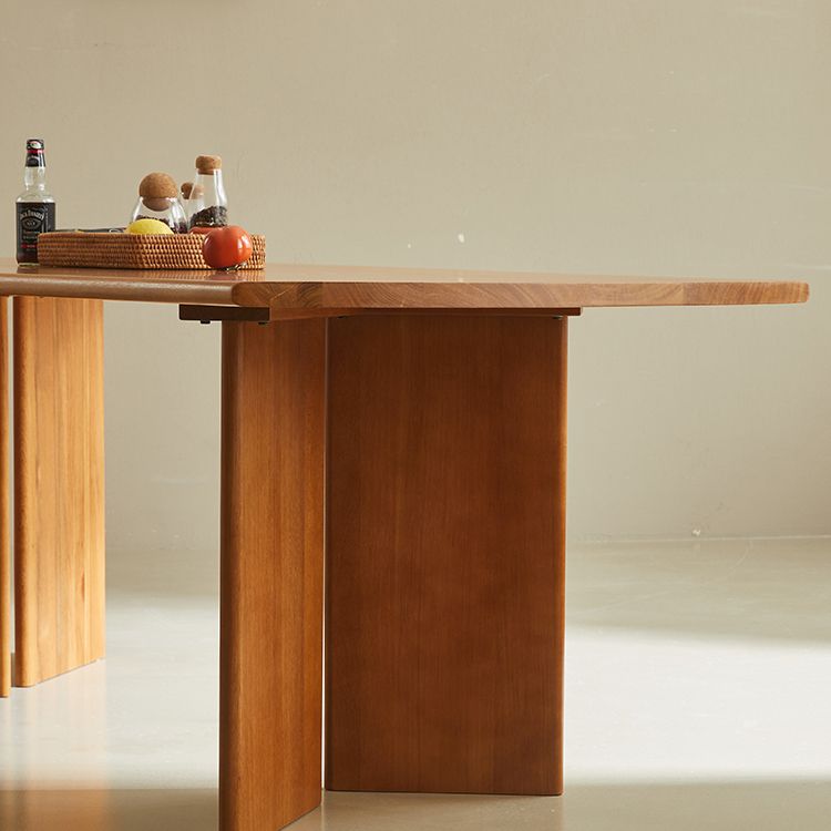Table à double piédestal moderne Rectangle Table de salle à manger en bois massif en naturel
