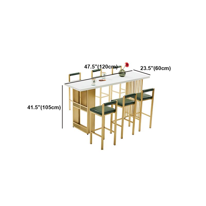 Glam Wood Bar Table with Rectangle Table Top Gold Double Pedestal Table - 42" H Clearhalo 'Bar Furniture' 'Bar Tables' 'bar_tables' 'furn' 'furn_bar_tables' 'Furniture' 'furniture_bar_tables' 'Kitchen & Dining Furniture' 1200x1200_7663252a-fc2f-4f57-b444-e19f9bb4dbc2