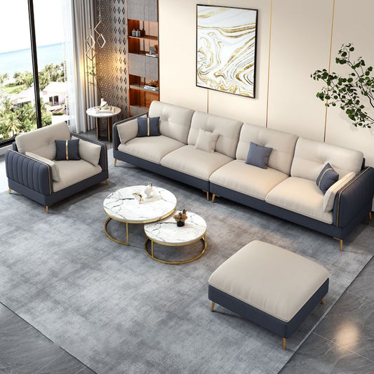 Beige Contemporary Faux Leather Sofa with Recessed Arm 30.7" Clearhalo 'furn' 'furn_sectionals' 'Furniture' 'furniture_sectionals' 'kitchen' 'kitchen_sectionals' 'Living Room Furniture' 'Sectionals' 1200x1200_7666c3fb-e521-47e4-95dd-f2a8c2c11260