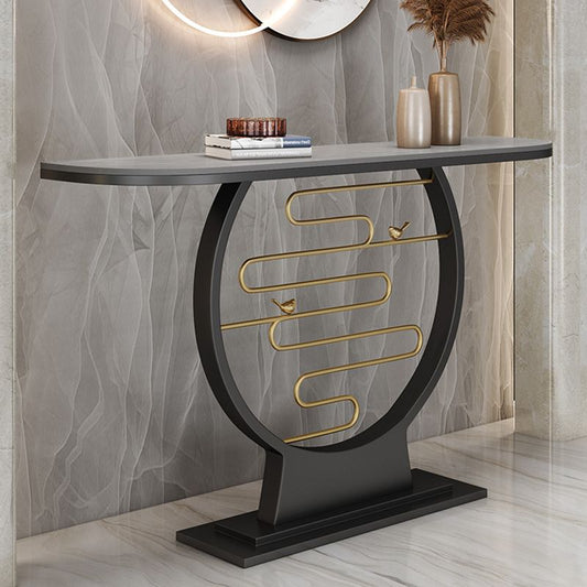 Contemporary Stone Console Sofa Table Half Moon Iron End Table for Hall