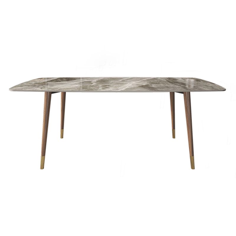 Modern Rectangle Dining Table Sintered Stone Top Ash Base Table with 4 Legs