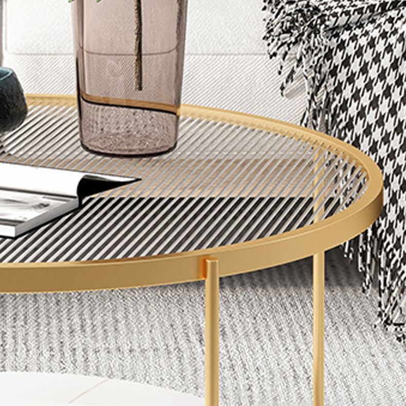 Modern Style Round Glass Table Plate Metal 4 Legs Base with Storage Rack Coffee Table Clearhalo 'Coffee & Accent Tables' 'Coffee Tables' 'coffee_tables' 'furn' 'furn_coffee_tables' 'Furniture' 'Living Room Furniture' 1200x1200_766ec1cc-b527-4207-b649-99a8f65ec677