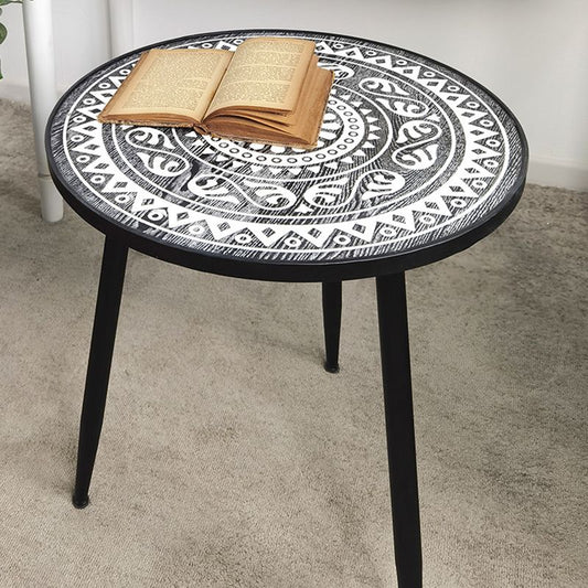 Solid Wood Round Side End Table Rustic 3 Legs End Slide Table