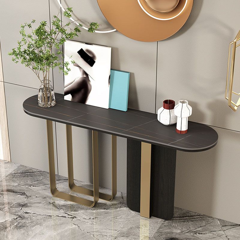 Glam Metal Console Sofa Table Oval Stone Console Accent Table for Hall Clearhalo 'Console Tables' 'console_tables' 'Entry & Mudroom Furniture' 'furn' 'furn_console_tables' 'Furniture' 1200x1200_7677430c-9db4-4889-864c-a233b35170ba