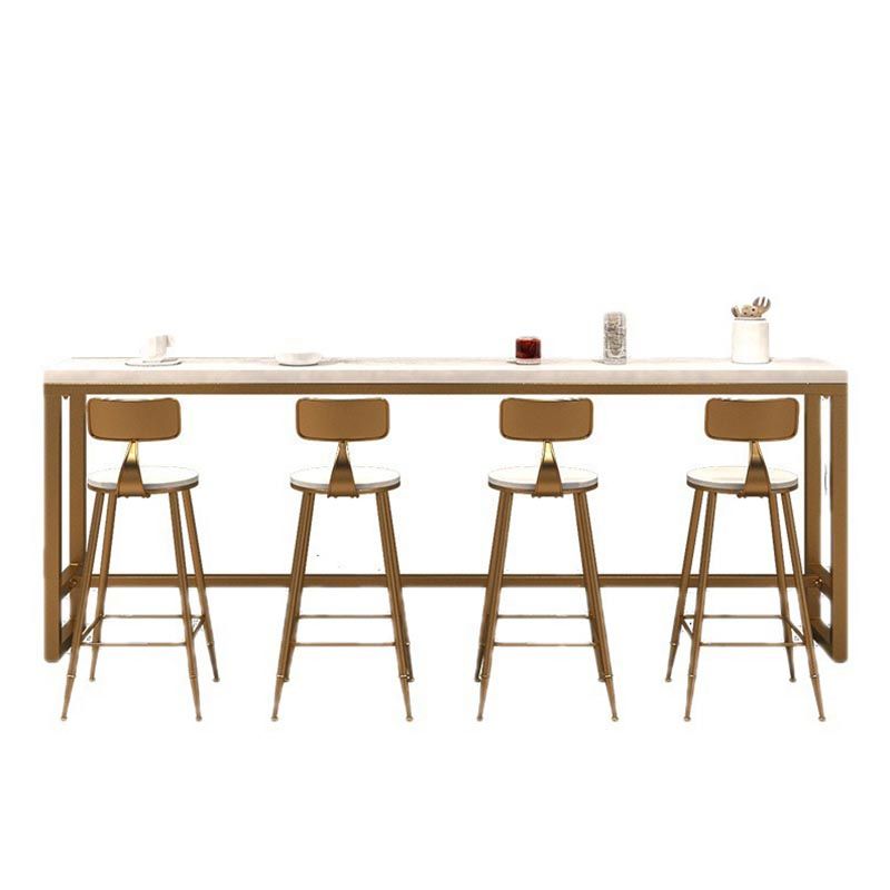 Ondersteltafel van goud en metaal Witte rechthoekige massief houten bartafel