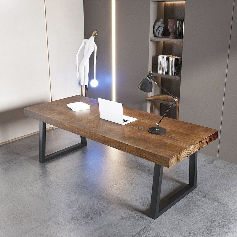 Bureau d'écriture rectangulaire industriel bureau de bureau en bois massif avec jambes noires