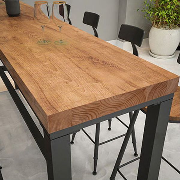 Rectangular Pine Wood Top Bar Table Industrial Bar Table with Black Trestle Base Clearhalo 'Bar Furniture' 'Bar Tables' 'bar_tables' 'furn' 'furn_bar_tables' 'Furniture' 'Kitchen & Dining Furniture' 1200x1200_767bf5b2-30df-4a87-9d57-deb94d62f75d
