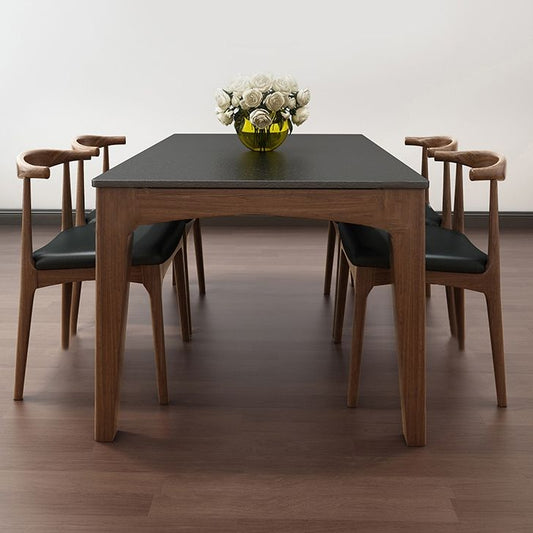Mid-Century Sintered Stone Table Ash Wood 4 Legs Base Rectangle Table for Home