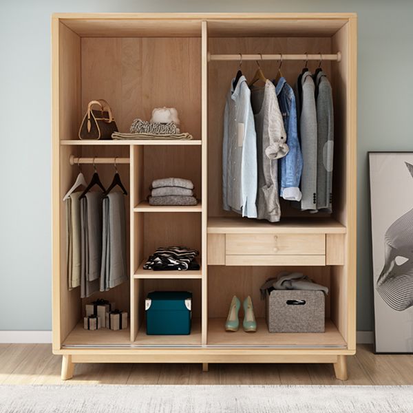 Freestanding Solid Wood Wardrobe Modern Wardrobe Armoire with 2 Doors and 1 Drawer Clearhalo 'Armoires & Wardrobes' 'armoires_wardrobes' 'Bedroom Furniture' 'furn' 'furn_armoires_wardrobes' 'Furniture' 1200x1200_767d5159-3c5c-45dc-9064-761ae0d822cc
