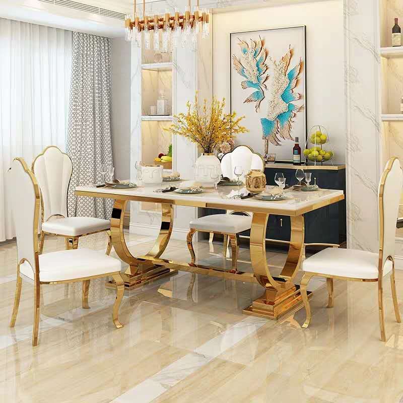 Marble Top Traditional Luxury Table Rectangle Dining Table with Trestle Base Clearhalo 'Dining Tables & Seating' 'Dining Tables' 'dining_table' 'furn' 'furn_dining_table' 'Furniture' 'Kitchen & Dining Furniture' 1200x1200_767e0d4e-e8d5-4742-b8b3-242586608d69