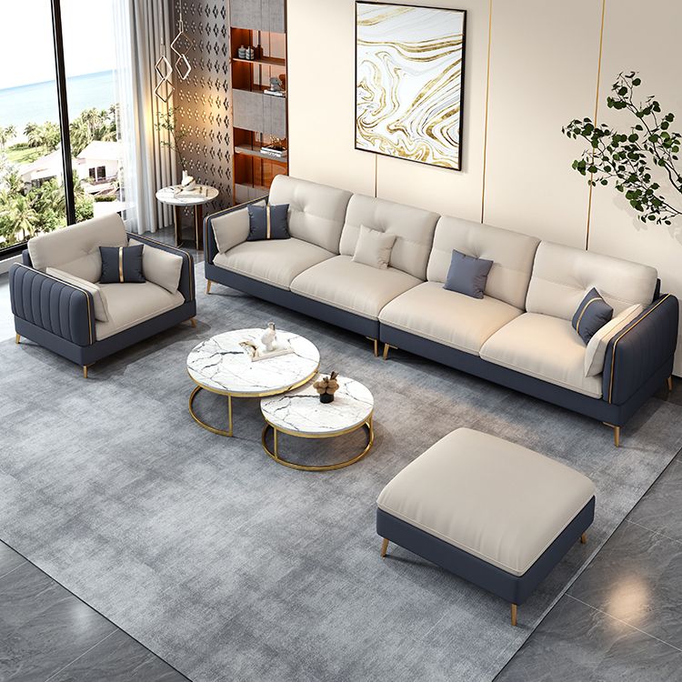 Beige Contemporary Faux Leather Sofa with Recessed Arm 30.7" Clearhalo 'furn' 'furn_sectionals' 'Furniture' 'furniture_sectionals' 'kitchen' 'kitchen_sectionals' 'Living Room Furniture' 'Sectionals' 1200x1200_76806d51-a118-49c9-950f-493e67436afb