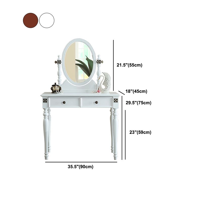 Tradizionale tavolo da banco di vanità per trucco in legno in marrone e bianco per camera da letto