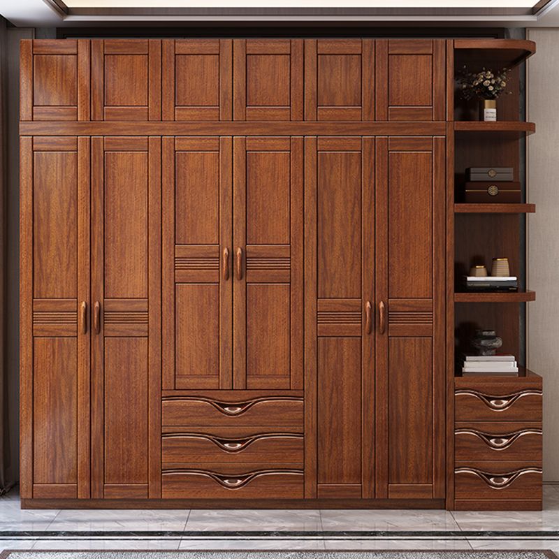 Traditional Walnut Solid Wood Wardrobe Freestanding Wardrobe Armoire with Drawers Clearhalo 'Armoires & Wardrobes' 'armoires_wardrobes' 'Bedroom Furniture' 'furn' 'furn_armoires_wardrobes' 'Furniture' 1200x1200_76823415-ddc7-4ecf-830d-bec9b54e0600