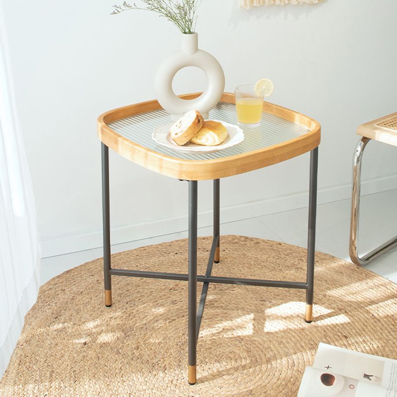 Geometric Clear Glass Coffee Table with Wood Edge 1 Single Cocktail Table Clearhalo 'Coffee & Accent Tables' 'Coffee Tables' 'coffee_tables' 'furn' 'furn_coffee_tables' 'Furniture' 'Living Room Furniture' 1200x1200_76826786-4e28-497e-b759-52a065a12de7