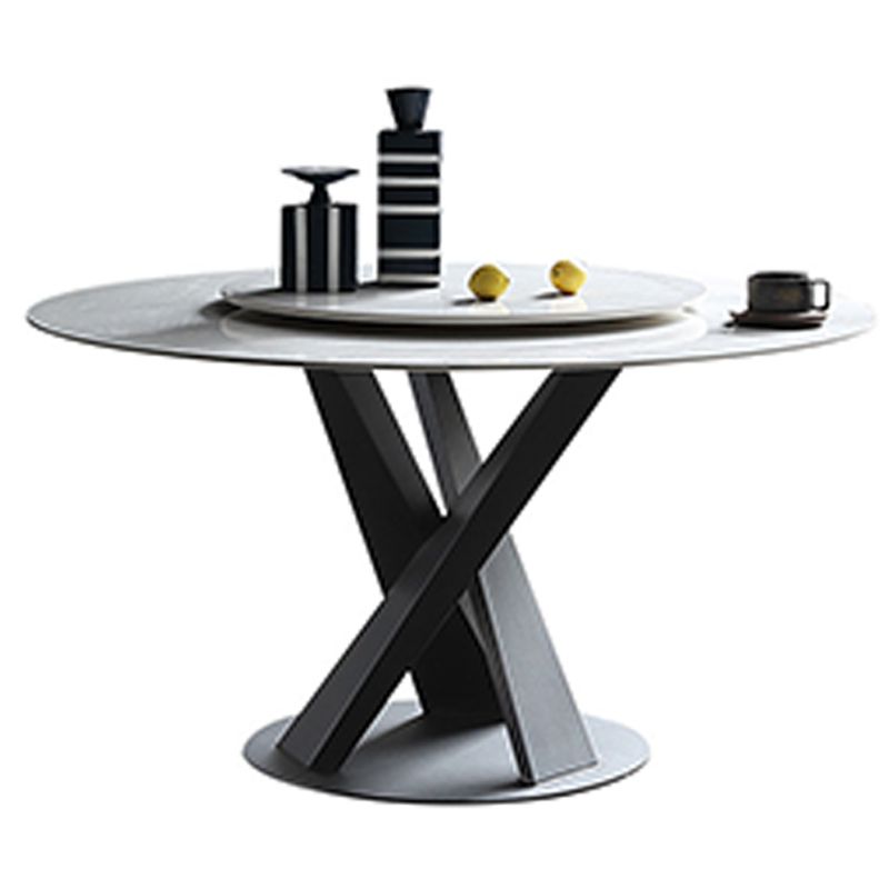 Modern Round Dinner Table Steel Base Dining Table with Pedestal Base