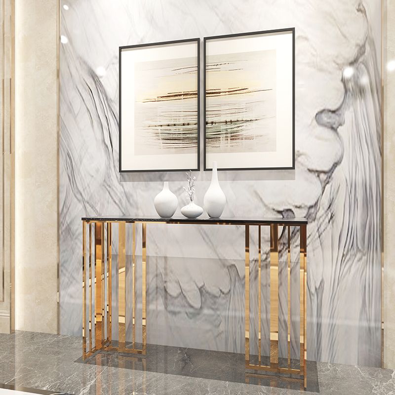 Tavolo della console glam tavolo accento rettangolo in marmo in oro, altezza 31,5 pollici