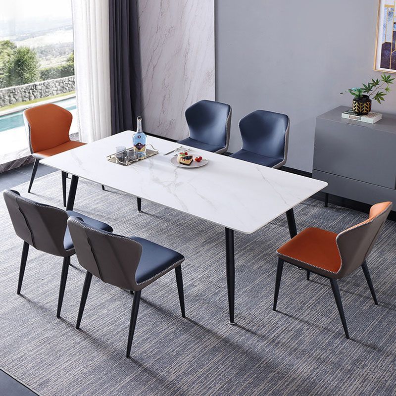Black Metal Frame Industrial Rectangle Dining Table Sintered Stone Table for Home Clearhalo 'Dining Tables & Seating' 'Dining Tables' 'dining_table' 'furn' 'furn_dining_table' 'Furniture' 'Kitchen & Dining Furniture' 1200x1200_76855bc2-7109-4bb5-aa45-1788329a1afb