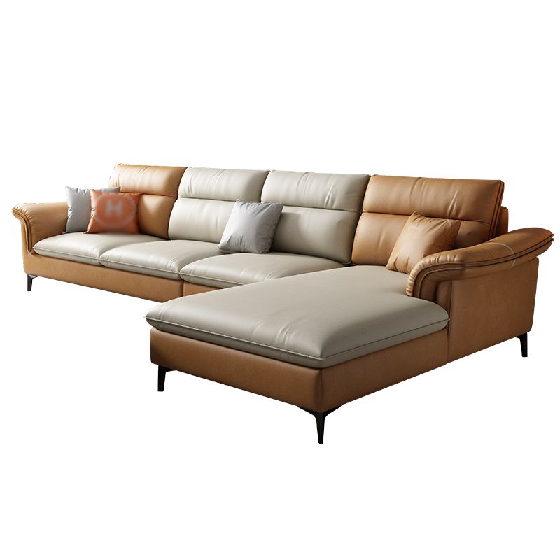 141.73" L x 70.86" W x 35.43" H Faux Leather Pillow Top Arm Sectional for Living Room Clearhalo 'furn' 'furn_sectionals' 'Furniture' 'furniture_sectionals' 'kitchen' 'kitchen_sectionals' 'Living Room Furniture' 'Sectionals' 1200x1200_768d6c6d-a42e-404c-b92b-ff44509cac33