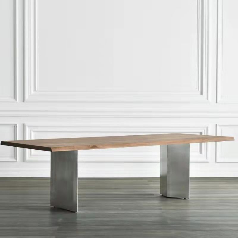 Rectangle Wood Color Dining Table Pine Solid Wood Table Luxury with Double Pedestal Clearhalo ' dining_table' 'Dining Tables & Seating' 'Dining Tables' 'furn' 'furn_dining_table' 'Furniture' 'furniture_dining_table' 'Kitchen & Dining Furniture' 'kitchen&dining_furn' 'kitchen' 'kitchen_dining_table' 1200x1200_768efb5d-2042-471e-b0b0-5eed75b56ed5
