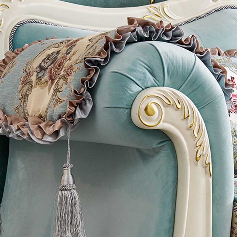 Traditional Rolled Arm White/black Frame Velvet Settee Couch for Three People