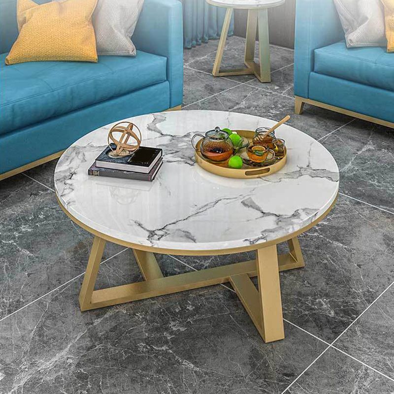 Modern Round Marble Coffee Table Metal Cross Legs Coffee Table Clearhalo 'Coffee & Accent Tables' 'Coffee Tables' 'coffee_tables' 'furn' 'furn_coffee_tables' 'Furniture' 'furniture_coffee_tables' 'Living Room Furniture' 1200x1200_769158e4-f060-4528-bf34-da63874a74b5
