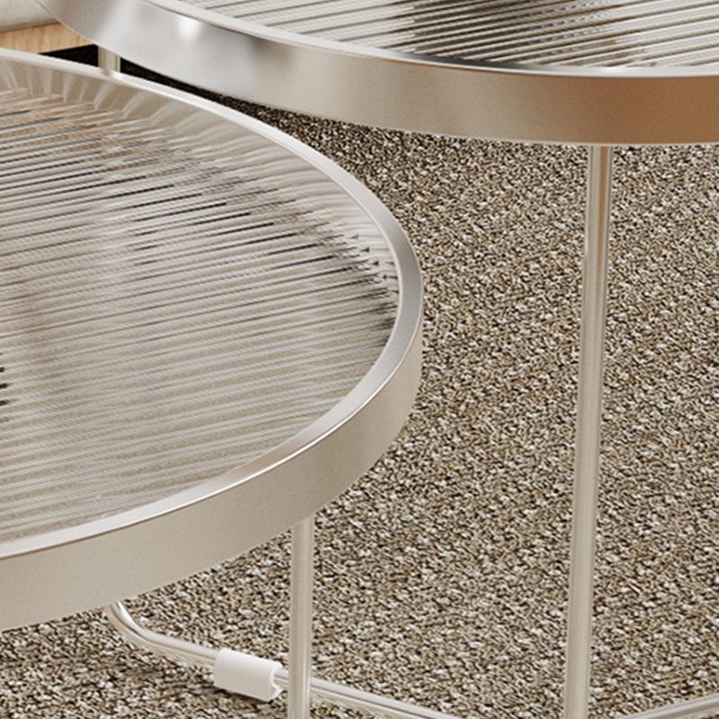 Tempered Glass Round Top 2 Nesting Table Metal Frame Base Cocktail Table