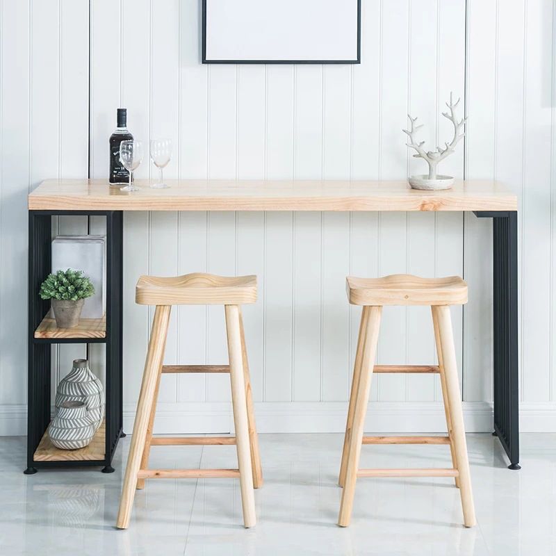 Natural Bar Table Set Industrial 1/3 Pieces Rectangle Solid Wood Counter Table Set Clearhalo 'Bar Furniture' 'furn' 'furn_home_bar_bar_sets' 'Furniture' 'Home Bars & Bar Sets' 'home_bar_bar_sets' 'Kitchen & Dining Furniture' 1200x1200_76981b74-65ca-402e-979f-20859d1d48e3