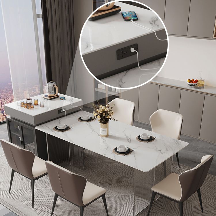 Tavolo da pranzo in pietra sinterizzata Tavolo da pranzo rettangolare con base in acrilico per sala da pranzo