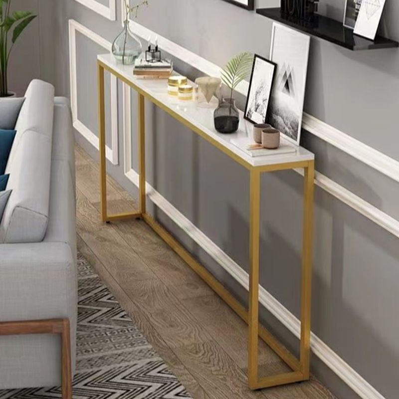 Rectangle Shape Contemporary Console Table Stone Console Sofa Table in White and Gold