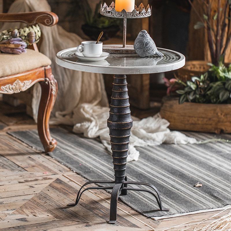 French Rustic Round End Table Metal Pedestal Accent Side Table