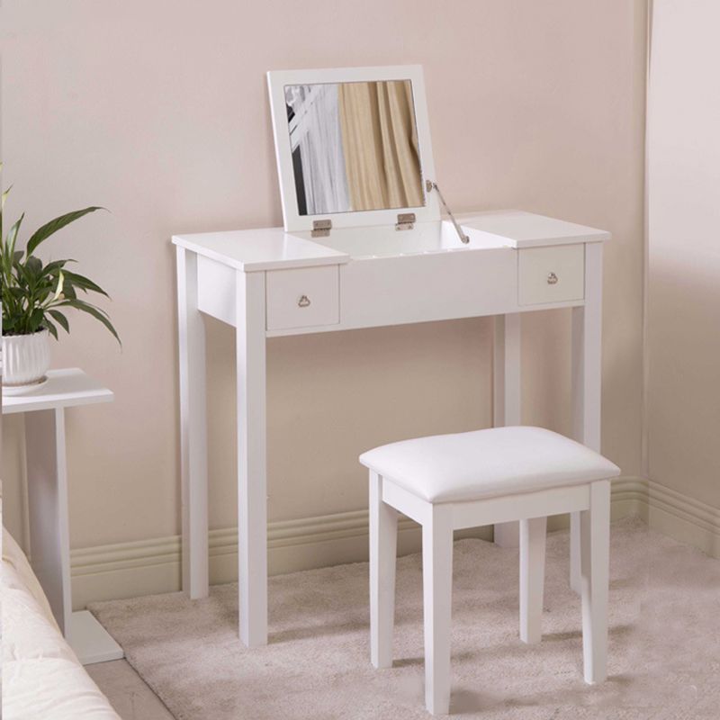 Capovolgimento a specchio singolo vanity scrivania doppia cassettiera dritta piedi in bianco in bianco
