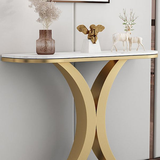 Glam Console Table Half Moon Marble Accent Table , 12 Inch Wide