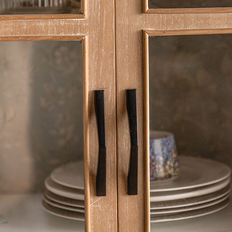 Industrial Style Solid Wood Chest Glass Paned Distressed Accent Cabinet