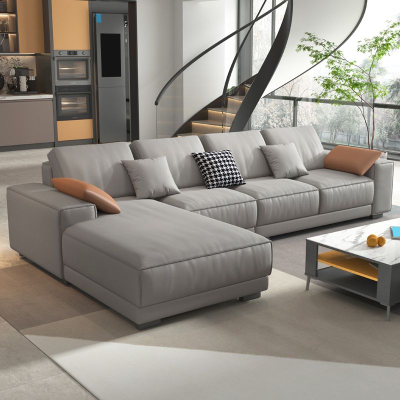 Contemporary Stain-Resistant Faux Leather L-Shape Square Arm Sofa