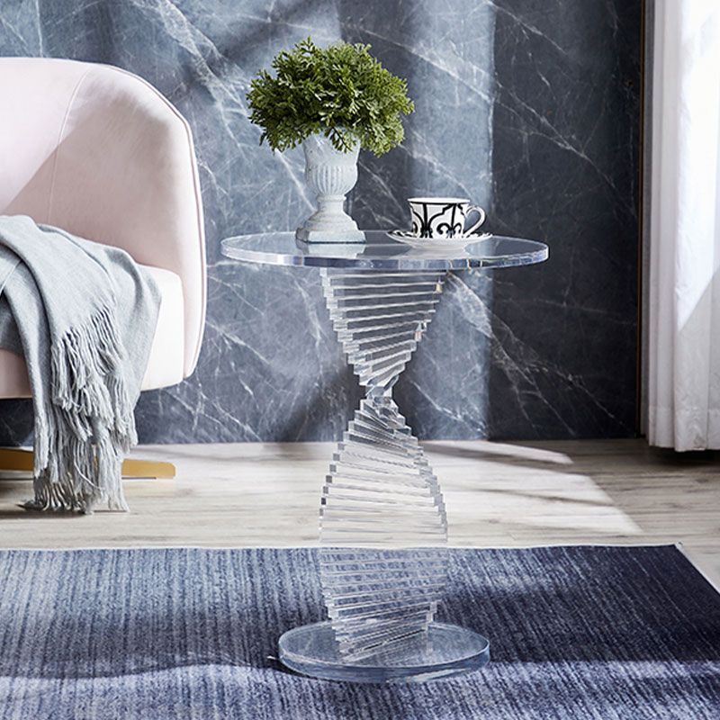 Glam Clear Round Acrylic Top Side Table 23.62" Tall Abstract Base End Table Clearhalo 'Coffee & Accent Tables' 'End & Side Tables' 'end_side_tables' 'furn' 'furn_end_side_tables' 'Furniture' 'Living Room Furniture' 1200x1200_76b43445-c21b-4b0f-a00a-d348e05c8d83
