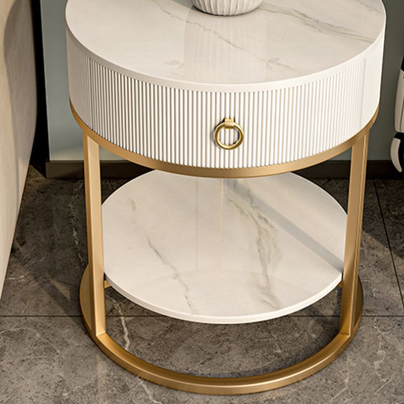 Round Slate Top End Table 22.83" Tall Iron Frame Side Table with Storage Clearhalo 'Coffee & Accent Tables' 'End & Side Tables' 'end_side_tables' 'furn' 'furn_end_side_tables' 'Furniture' 'Living Room Furniture' 1200x1200_76b49570-4d9e-449d-b551-761dd8ebd20c