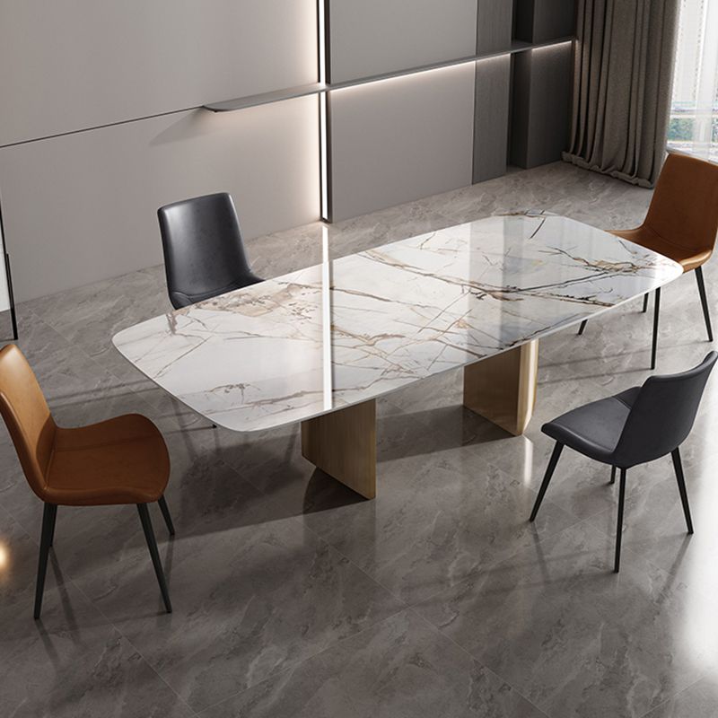Industrial Double Pedestal Dining Table Rectangle Stone Top Dining Room Table Clearhalo 'Dining Tables & Seating' 'Dining Tables' 'dining_table' 'furn' 'furn_dining_table' 'Furniture' 'Kitchen & Dining Furniture' 1200x1200_76b4f758-ee66-43f5-8e33-ce49bc746013