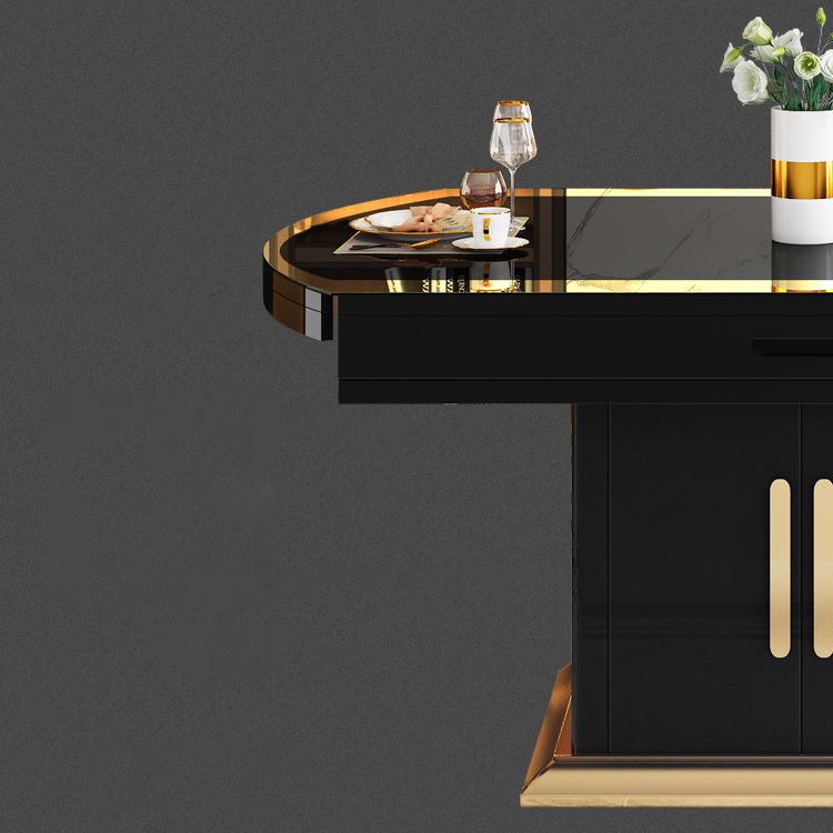 Modern Collapsible Glass Desktop Dining Table with Wooden Lockers