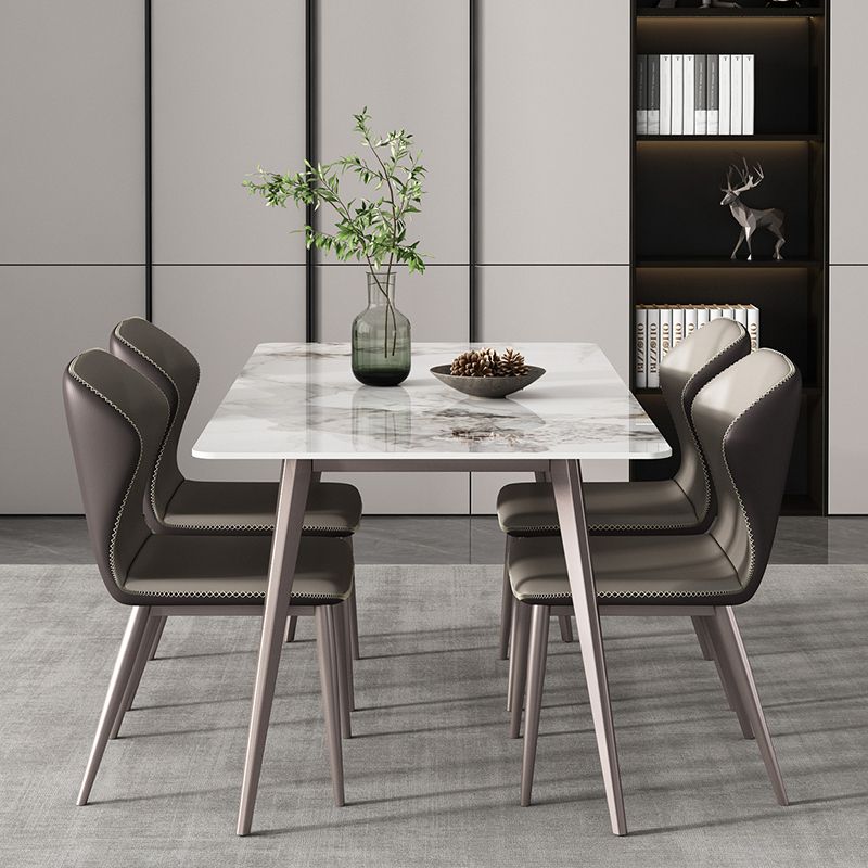 Mesa de comedor rectangular 4 patas modernas mesa fija de piedra sinterizada