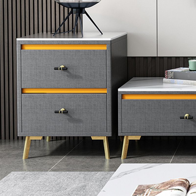 Contemporary Rectangle Stone Cocktail Table Slate with 4 Drawers