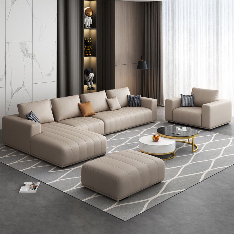 Cream Modern Faux Leather Square Arm Sofa/Sectional with Pillowed Back Cushions Clearhalo 'furn' 'furn_sectionals' 'Furniture' 'furniture_sectionals' 'kitchen' 'kitchen_sectionals' 'Living Room Furniture' 'Sectionals' 1200x1200_76bb7788-880e-41b3-aaf1-6030184d798f