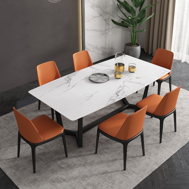 Industrial Sintered Stone Top Dining Table Rectangle Table with Trestle Base Clearhalo 'Dining Tables & Seating' 'Dining Tables' 'dining_table' 'furn' 'furn_dining_table' 'Furniture' 'Kitchen & Dining Furniture' 1200x1200_76bd7c81-343f-4980-8b11-836353087202