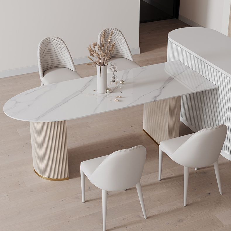 Mesa de comedor de piedra sinterizada de forma libre mesa blanca de lujo con pedestal doble