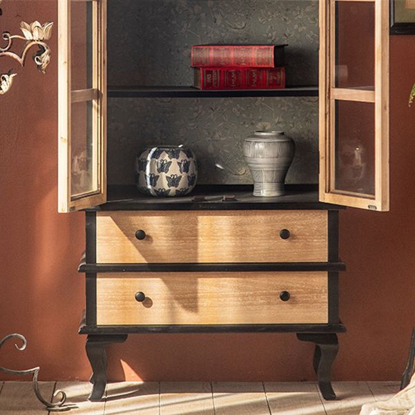 2-Door and 2-Drawer Accent Cabinet 69" Tall Solid Wood Glass Paned Storage Cabinet Clearhalo 'Cabinets & Chests' 'cabinets_chests' 'furn' 'furn_cabinets_chests' 'Furniture' 'Living Room Furniture' 1200x1200_76c27a78-b5d4-4b3a-ad0a-af4b215f1ebd