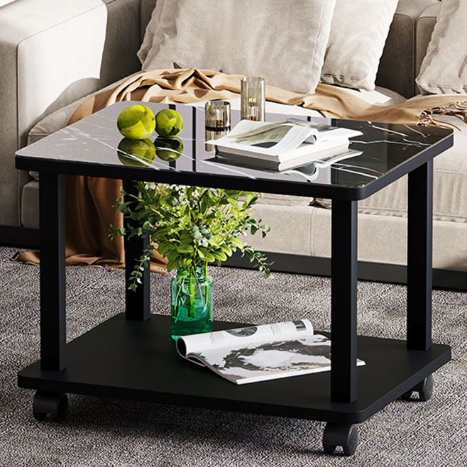 Modern 4 Legs Rectangular Coffee Table with Casters Cocktail Table in Black/White Clearhalo 'Coffee & Accent Tables' 'Coffee Tables' 'coffee_tables' 'furn' 'furn_coffee_tables' 'Furniture' 'furniture_coffee_tables' 'Living Room Furniture' 1200x1200_76c6abf8-4e2c-4097-9015-d9e9421a1dd5