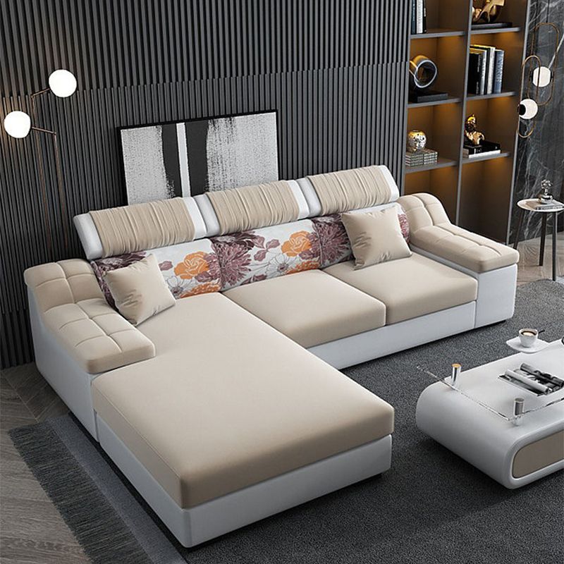 Linen and Faux Leather Modular L-Shape Modern Furniture Sectionals Clearhalo 'furn' 'furn_sectionals' 'Furniture' 'furniture_sectionals' 'Living Room Furniture' 'Sectionals' 1200x1200_76c6ba1c-3f70-44e1-9149-ab153d627a97